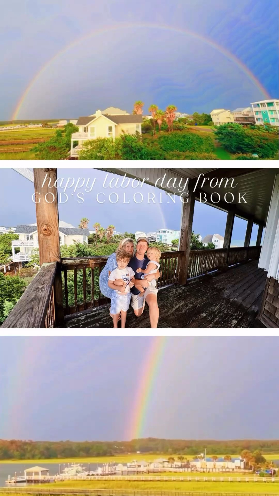 Happy Labor Day 🇺🇸 from down at the most dreamy views 🌈✨ of “God’s coloring 🖍️ book” 🎨📖 down here at the beach house!!! ☀️🫶🏽 #happylaborday #godscoloringbook #doublerainbow #whataview #rainbowsatthebeach 

Last night we got to see the most breathtaking (!!) double rainbow 🌈 off the back porch and it was beyond stunning!! 😍 God is the master artist 🖼️ and it is impossible not to see His hand all over His glorious Creation! ✨ And last night’s sunset 🌅 was absolutely unreal… what a dream 💭 and what a sky!!! ⛅️ Just wow!! 🤩 

“Take a good look at God’s wonders - they’ll take your breath away.” // Psalm 66:5 🎨💫🖌️🌤️