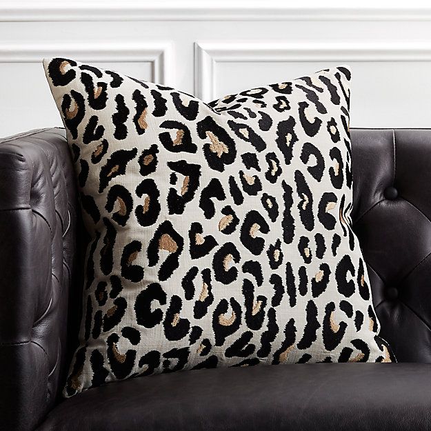 20" Embroidered Cheetah Print Pillow with Feather-Down Insert | CB2
