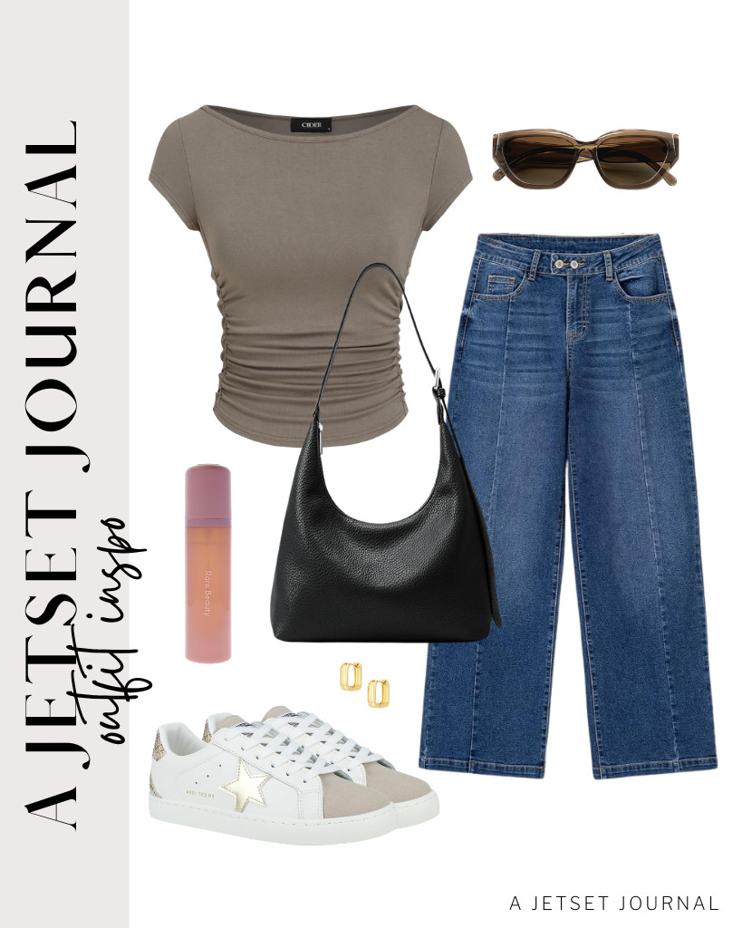 Pair this brown CIDER ruched cap-sleeve tee with Sidefeel jeans for your next outfit. You can wear these VINTAGE HAVANA fashion sneakers as footwear and grab this stylish crescent tote bag from KALIDI.

#LTKSeasonal #LTKSaleAlert #LTKTravel
 

 