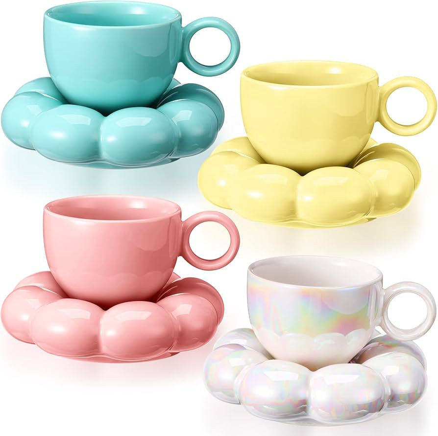 Sumind 4 Pack Ceramic Coffee Mug with Sunflower Coaster Ceramic Cloud Mug Creative Cute Cup Flowe... | Amazon (US)