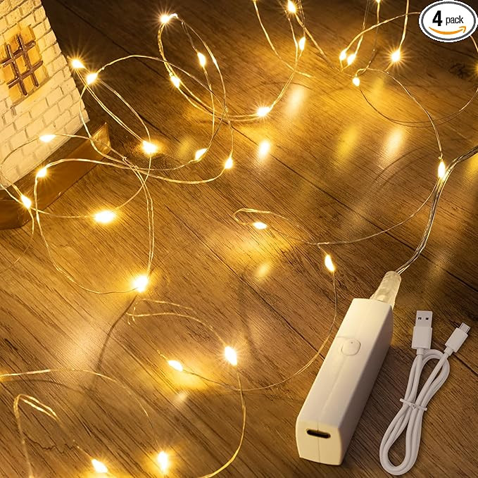 Lakumu 64FT(16 * 4) Rechargeable Fairy Lights Battery Operated, LED String Lights with Timer, Min... | Amazon (US)