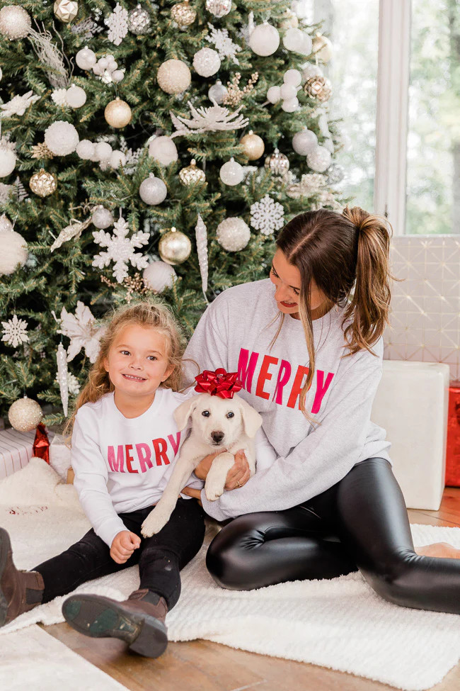 Kids Colorful Merry White Graphic Sweatshirt | The Pink Lily Boutique