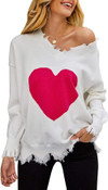 Click for more info about Yacooh Women Ripped Sweaters Long Sleeve Off Shoulder Cute Heart Pattern Warm Pullovers