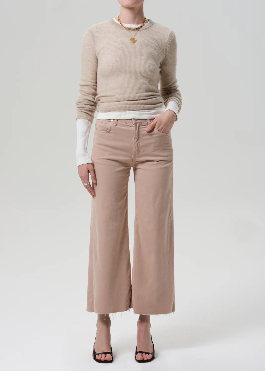Lyra Wide Leg Crop Corduroy in Pale Stone | Citizens of Humanity