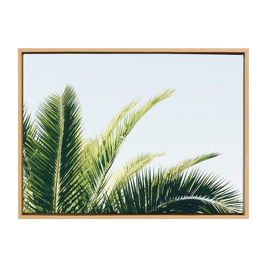 Kate and Laurel Sylvie Tropical Palm Under Blue Sky Framed Canvas Wall Art, 23x33 Natural, Calmin... | Amazon (US)