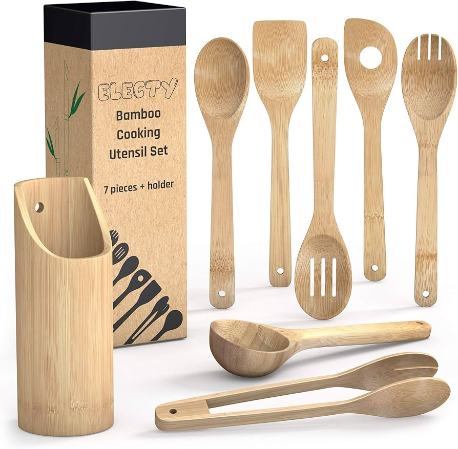 Electy Wooden Spoons for Cooking – 8piece Set with Soup Spoon, Bamboo Spatula, Bamboo Utensil H... | Amazon (US)