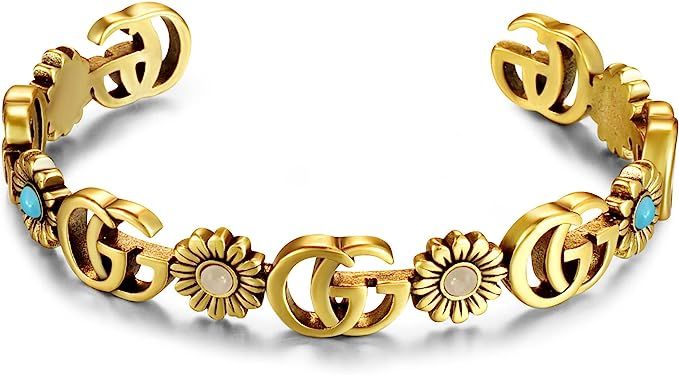 DEIMUGL Gold Plated GG Cuff Flower Bracelet Jewelry For Women Gift | Amazon (US)