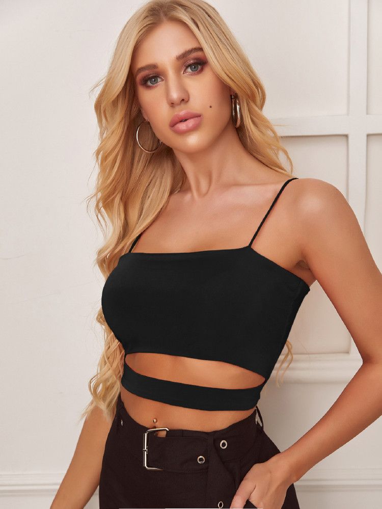 Solid Cut Out Crop Cami Top | SHEIN