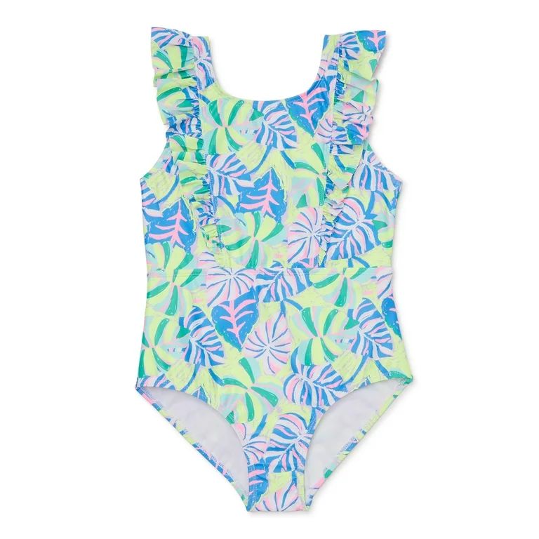 Wonder Nation Girls Flutter Sleeve One-Piece Swimsuit, Sizes 4-18 & Plus | Walmart (US)