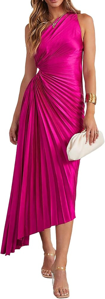 Amazon.com: SNDDEG Women's Sexy One Shoulder Lrregular Dress Split Cocktail Party Maxi Dresses Ro... | Amazon (US)