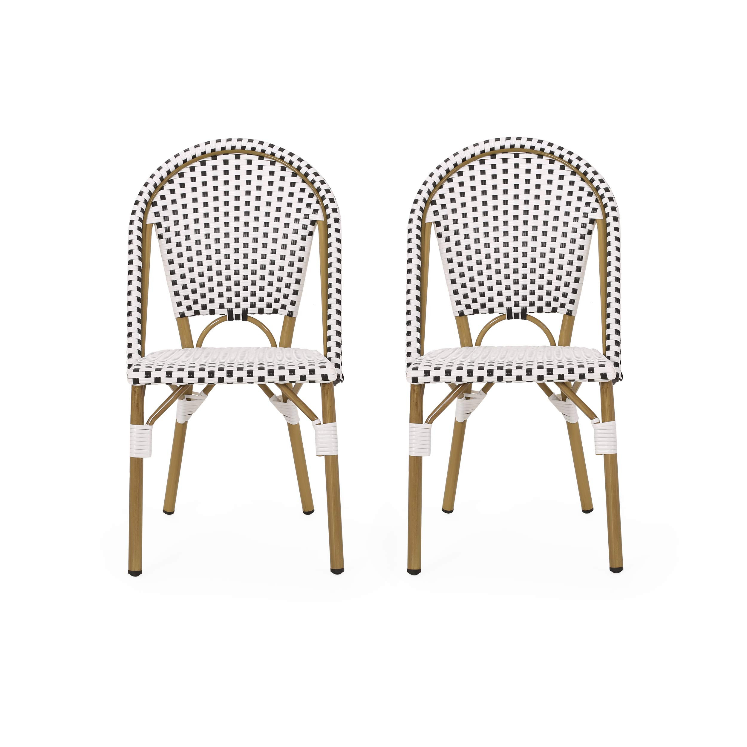 Christopher Knight Home Philomena Outdoor French Bistro Chair (Set of 2), Black + White + Bamboo ... | Amazon (US)