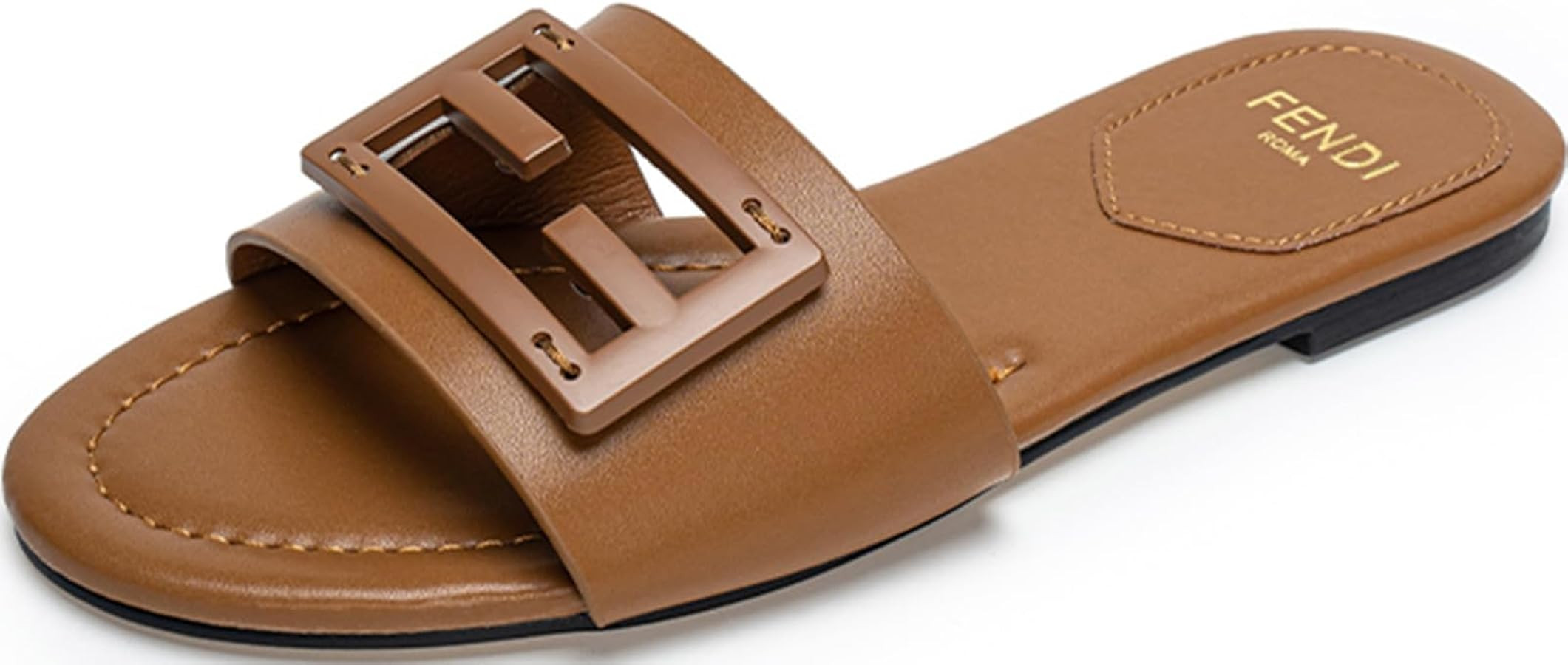 Womens Flat Sandals Slip On Summer Slide Leather Slippers Open Toe Beach Sandals Shoes | Amazon (US)