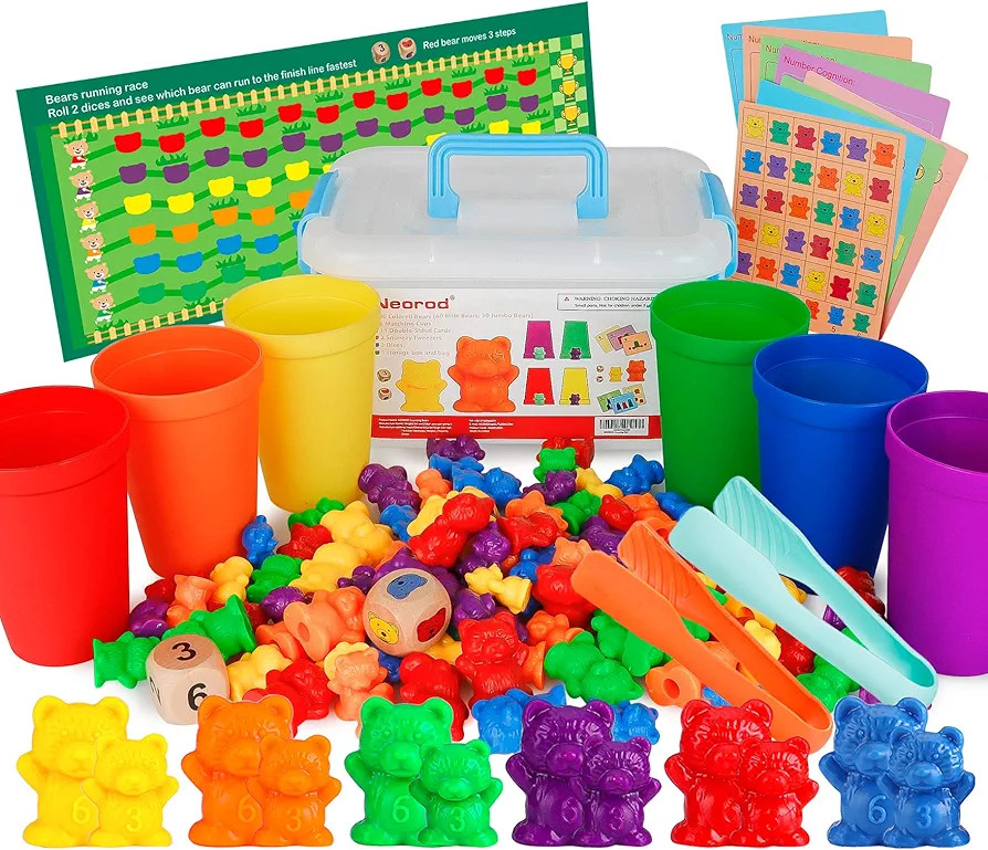 Rainbow Counting Bears with Matching Sorting Cups, Number Color Recognition STEM Educational Todd... | Amazon (US)