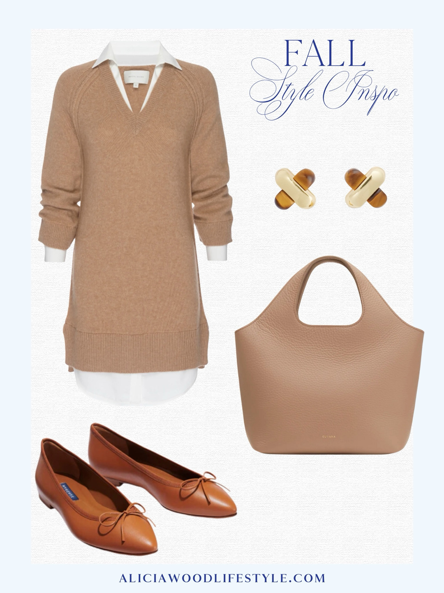 Fall transitional dress 
Neutral fall dress 
Monochromatic dress 

Brochu Walker Layered Look sweater dress 
Neutral pointed toe ballet flat
Neutral tote 
Tortoise stud earrings 


#LTKSeasonal #LTKOver40 #LTKStyleTip