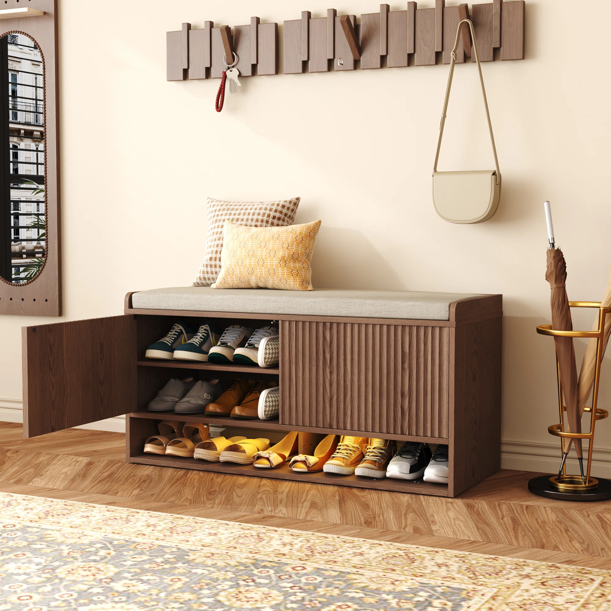 Rebrilliant 39.4In Shoe Bench With Storage And Led Light & Reviews | Wayfair | Wayfair North America