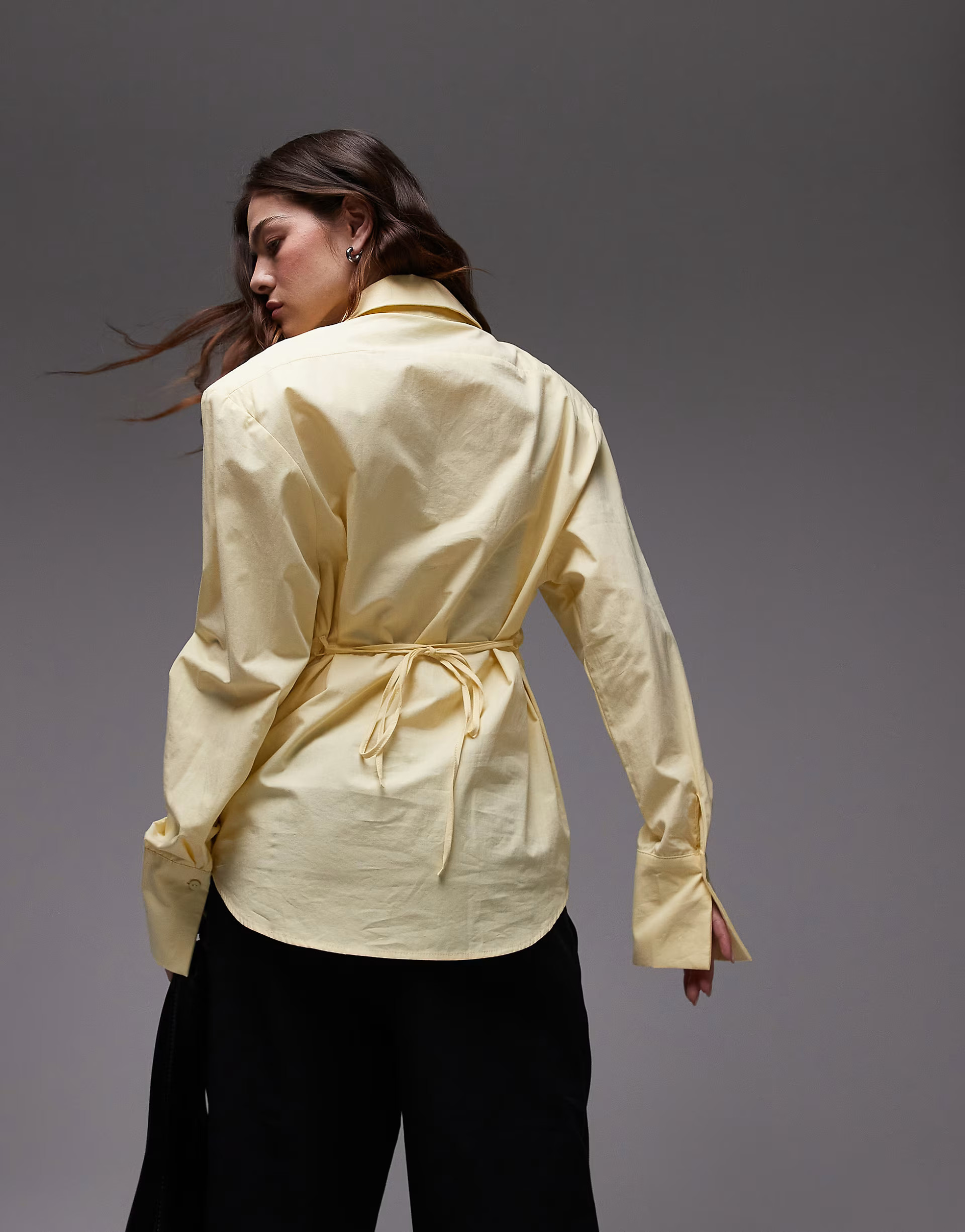 ASOS DESIGN cinch shoulder pad shirt with tie back in buttermilk | ASOS | ASOS (Global)