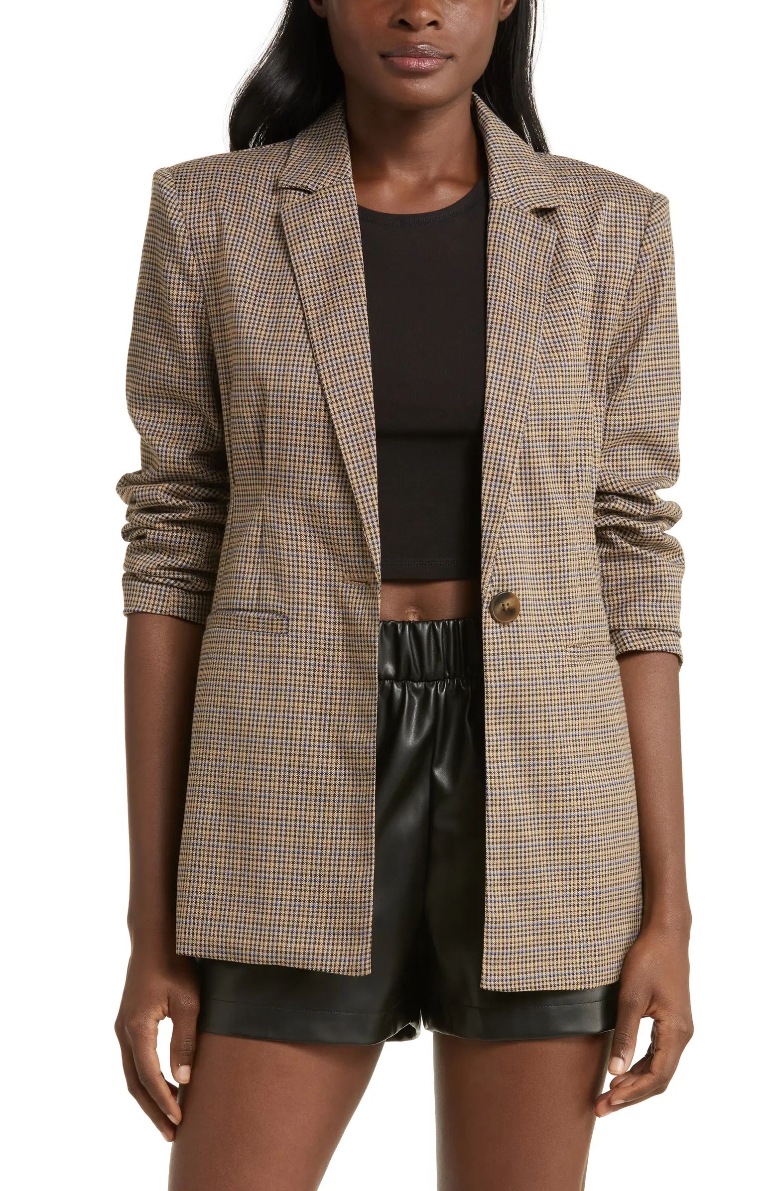 Cinched Waist Houndstooth Plaid Blazer | Nordstrom