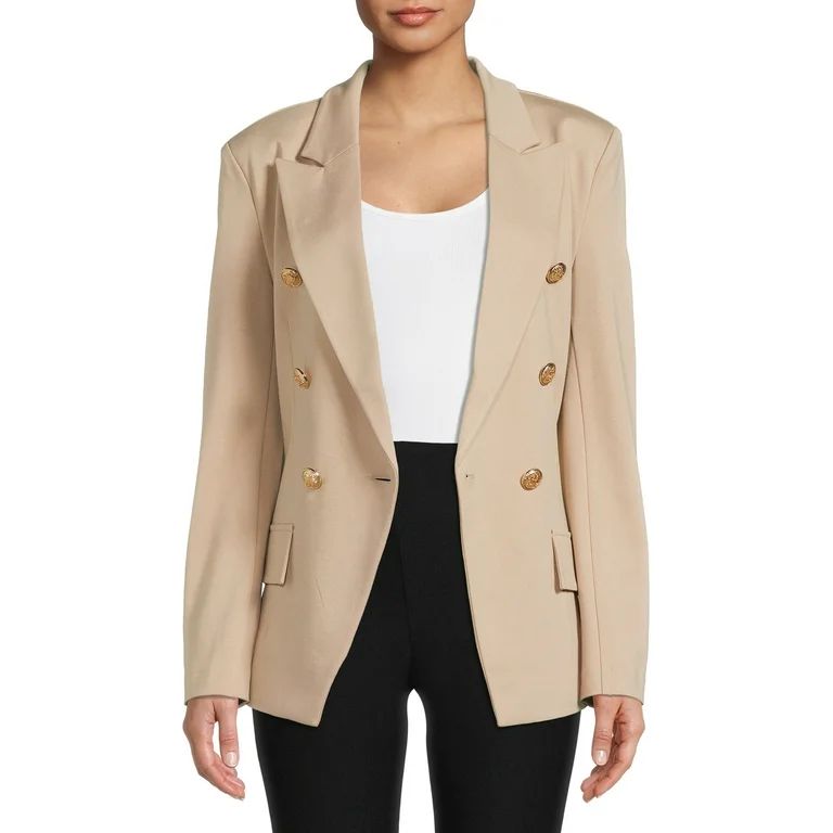 Attitude Unknown Women's and Women's Plus Double Breasted Blazer with Metallic Buttons | Walmart (US)