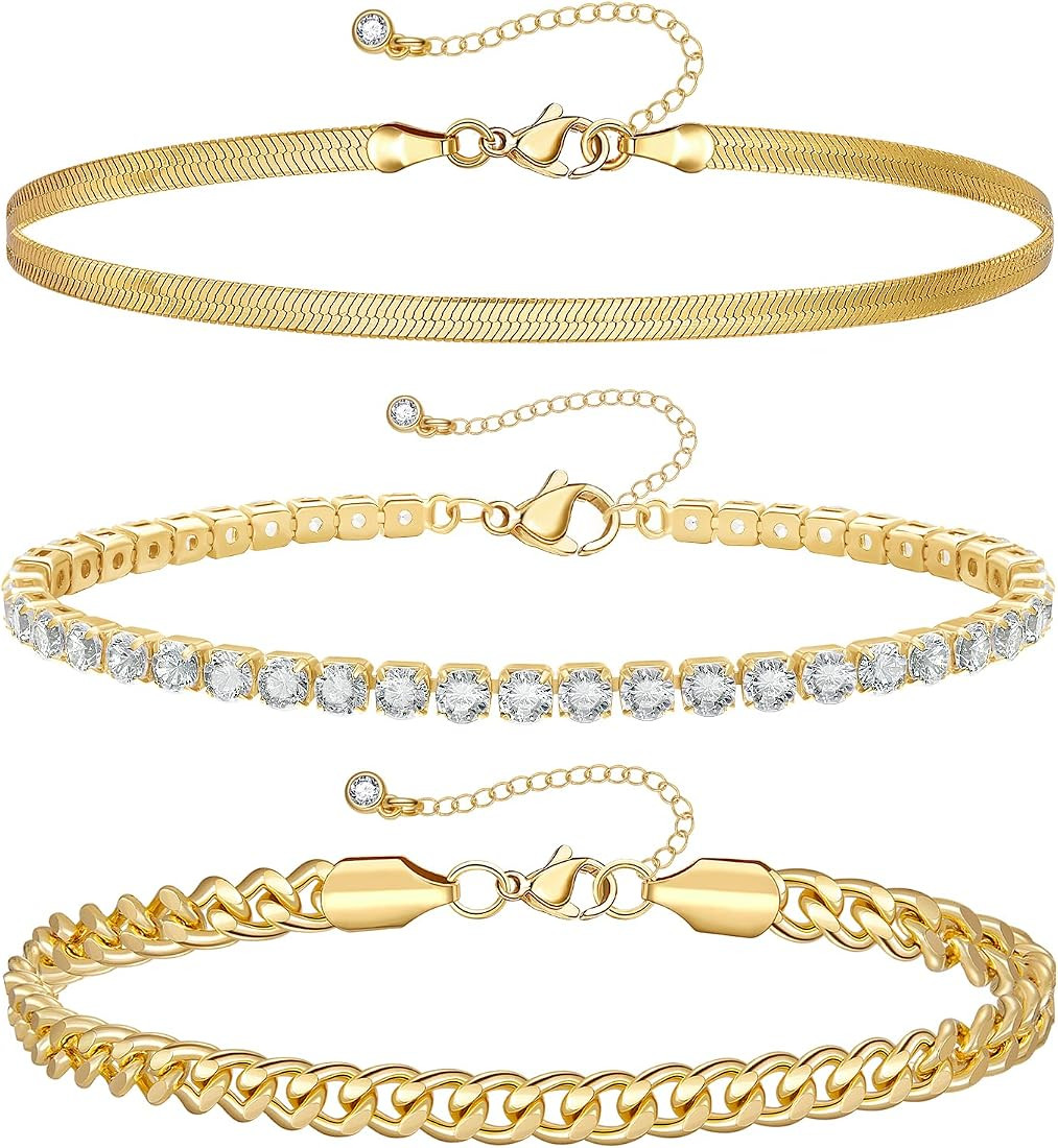 KissYan Gold Layered Ankle Bracelets for Women, Dainty 14k Gold Plated Layering Anklets Set Adjus... | Amazon (US)