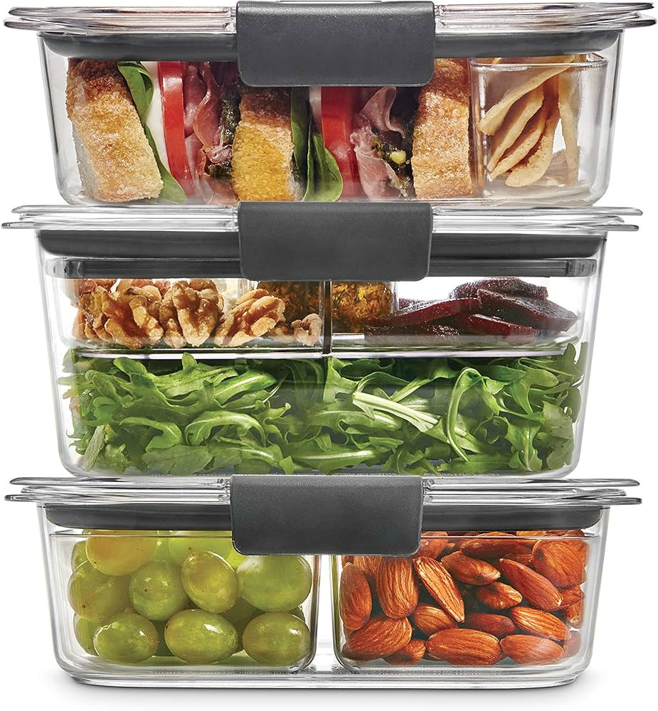 Rubbermaid 12-Piece Brilliance Food Storage with Dressing Container, Trays, and Lids for Lunch, M... | Amazon (US)