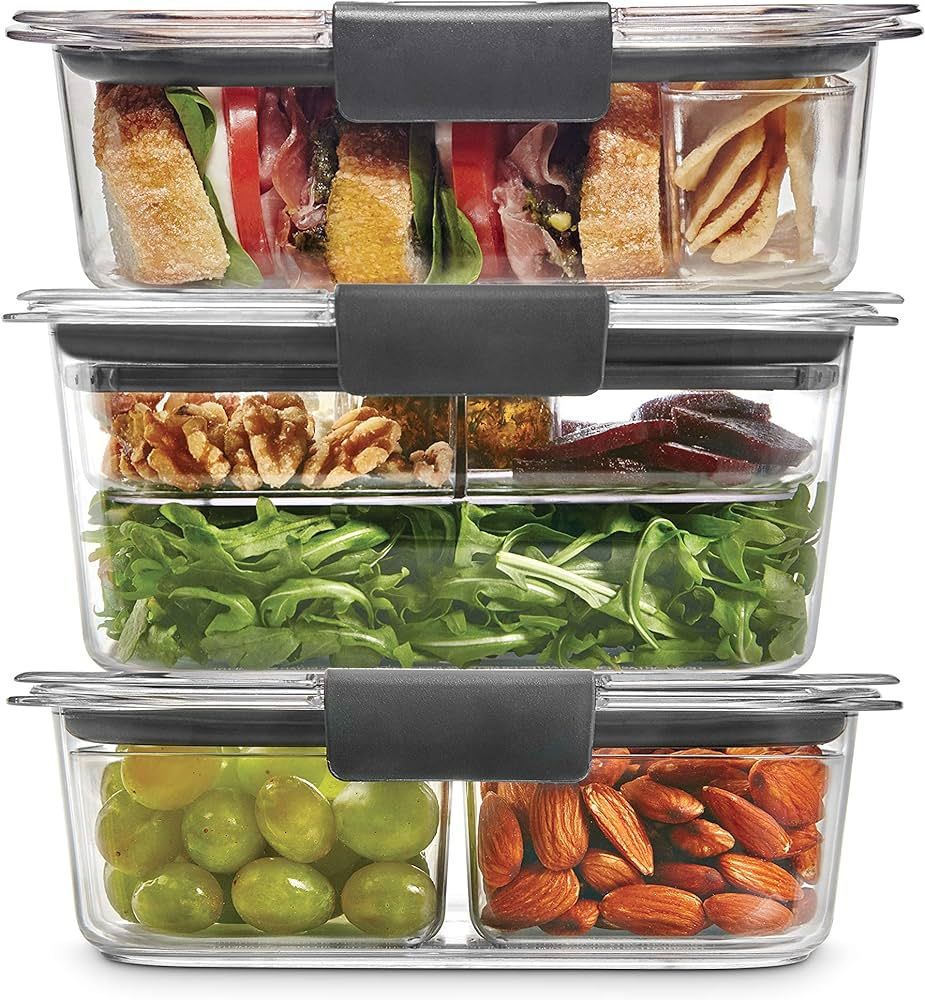 Rubbermaid 12-Piece Brilliance Food Storage with Dressing Container, Trays, and Lids for Lunch, M... | Amazon (US)