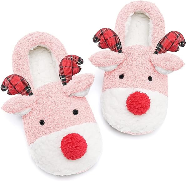 ASHION Women's Christmas Slippers Cute Fuzzy Reindeer House Slippers Stuffed Animal Bedroom Slipp... | Amazon (US)