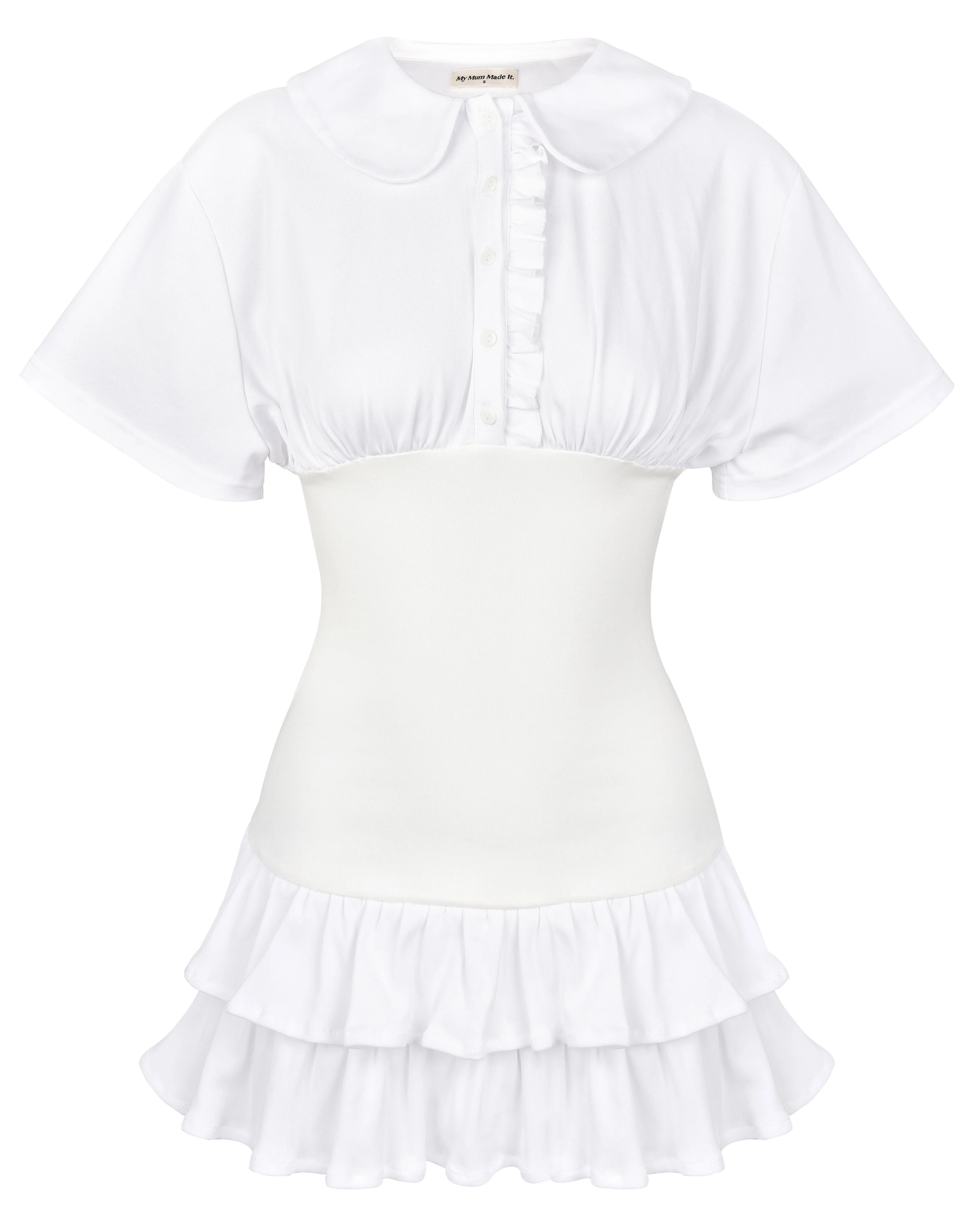 Collar Fitted Frill Dress - White | My Mum Made It