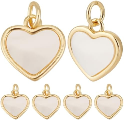 Beebeecraft 1 Box 10Pcs Flat Heart Charms 18K Gold Plated Nature White Shell Love Charm for Jewel... | Amazon (US)