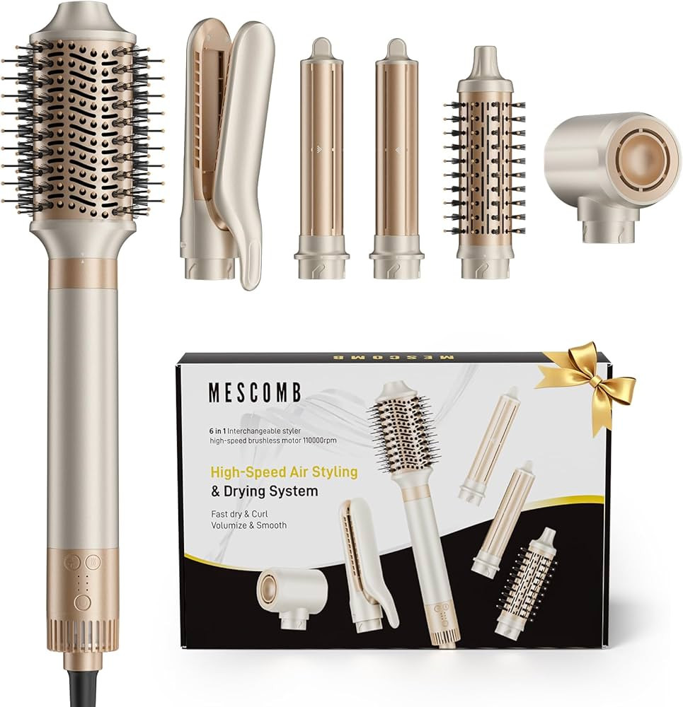 MESCOMB 6-in-1 Hot Air Styler – Hair Dryer with Straightener, Auto Curler & Volumizing Brush fo... | Amazon (US)