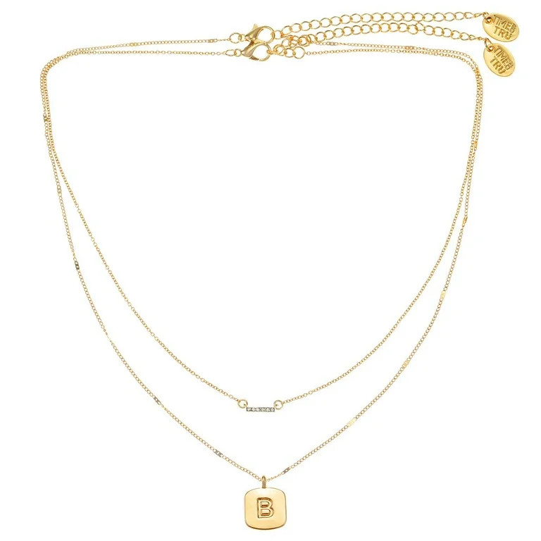 Time and Tru Gold Initial Letter "B" Necklace Set for Women, 2 Piece Set | Walmart (US)