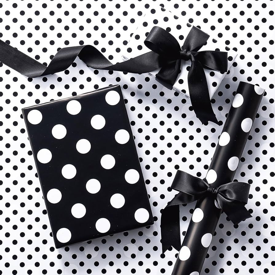 RUSPEPA Reversible Polka Dot Wrapping Paper, Mini Roll, Black and White Large & Small Dots Design... | Amazon (US)