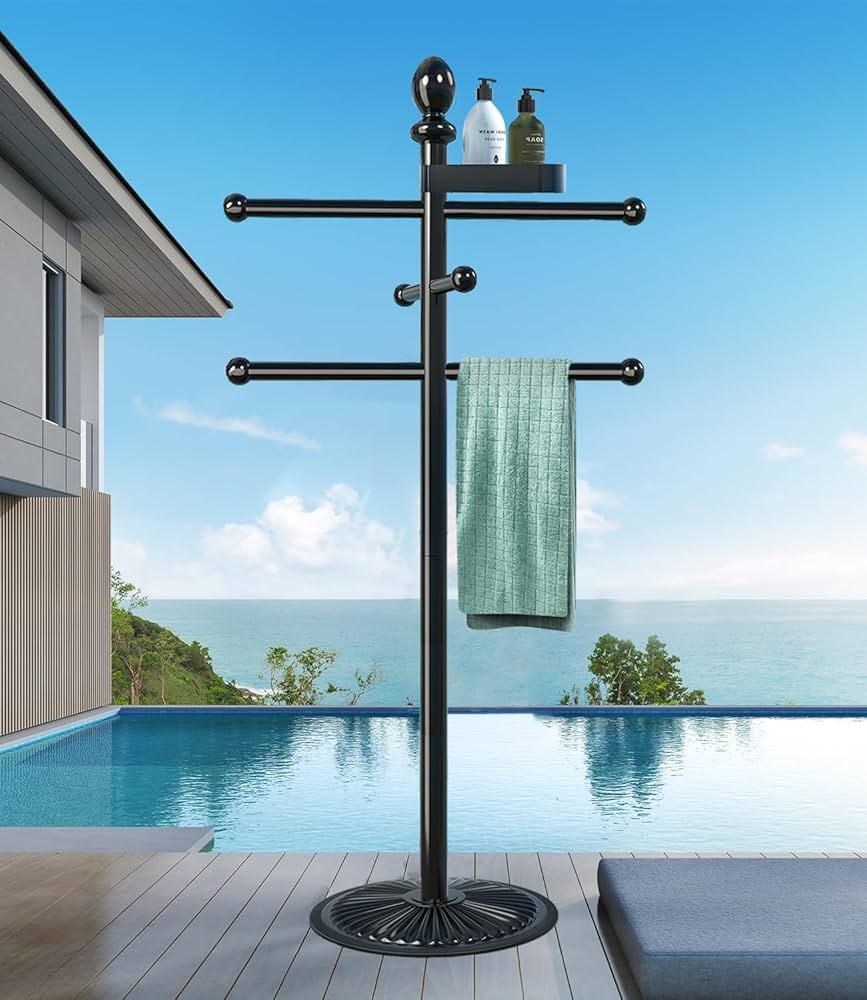 Pool Outdoor Towel Rack, 6 Bars Metal Heavy Duty Never Tilt Pool Accessories with Heavy Metal Bas... | Amazon (US)