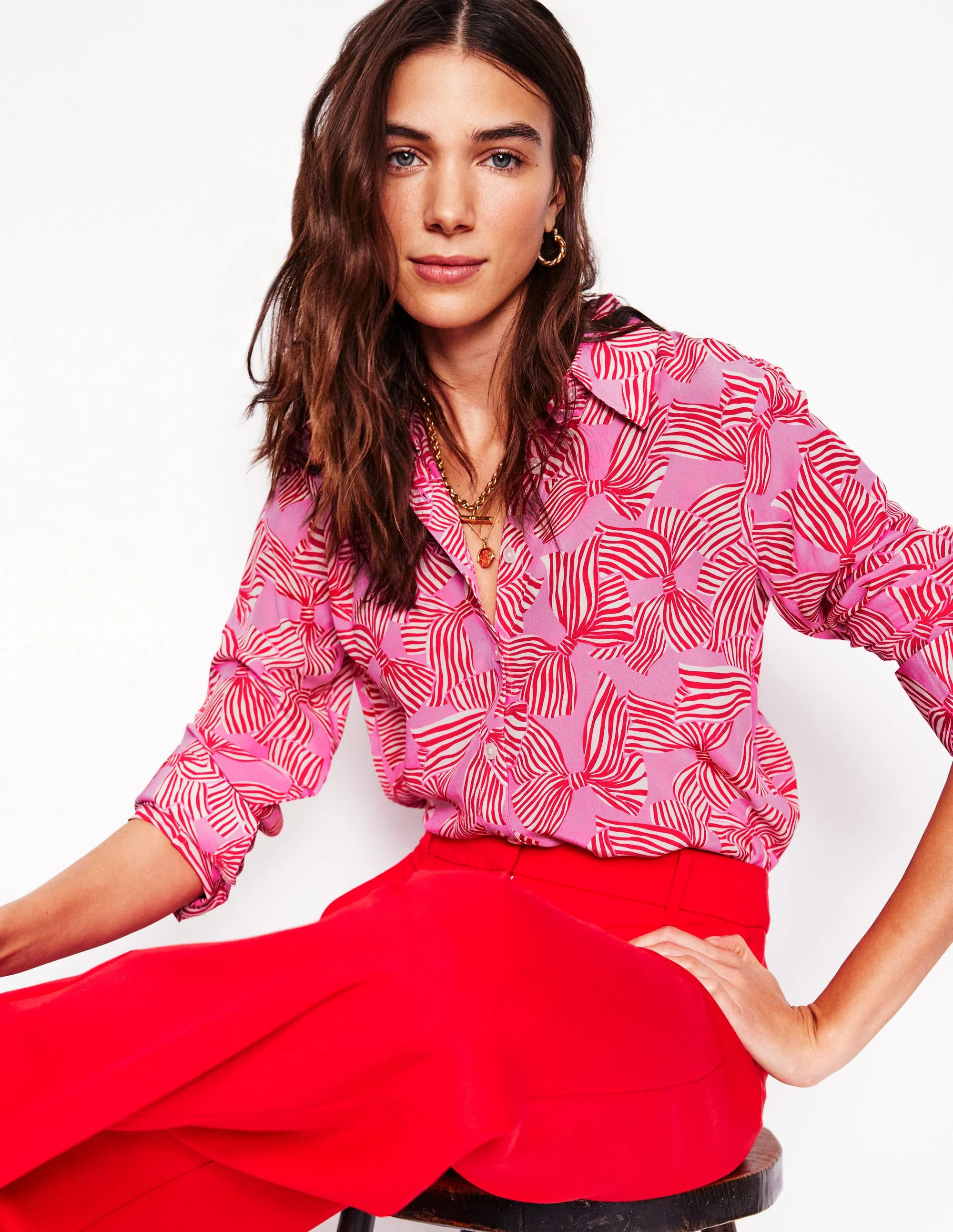 Sienna Silk Shirt-Soft Lavender, Bow Scatter | Boden (US)