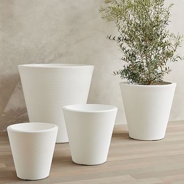 Grooved Plastic Indoor/Outdoor Round Planters | West Elm (US)