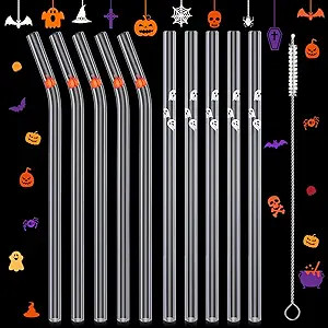 Yoande 10 Pcs Halloween Themed Glass Drinking Straws Pumpkin Ghost Pattern Decorative Drinking St... | Amazon (US)
