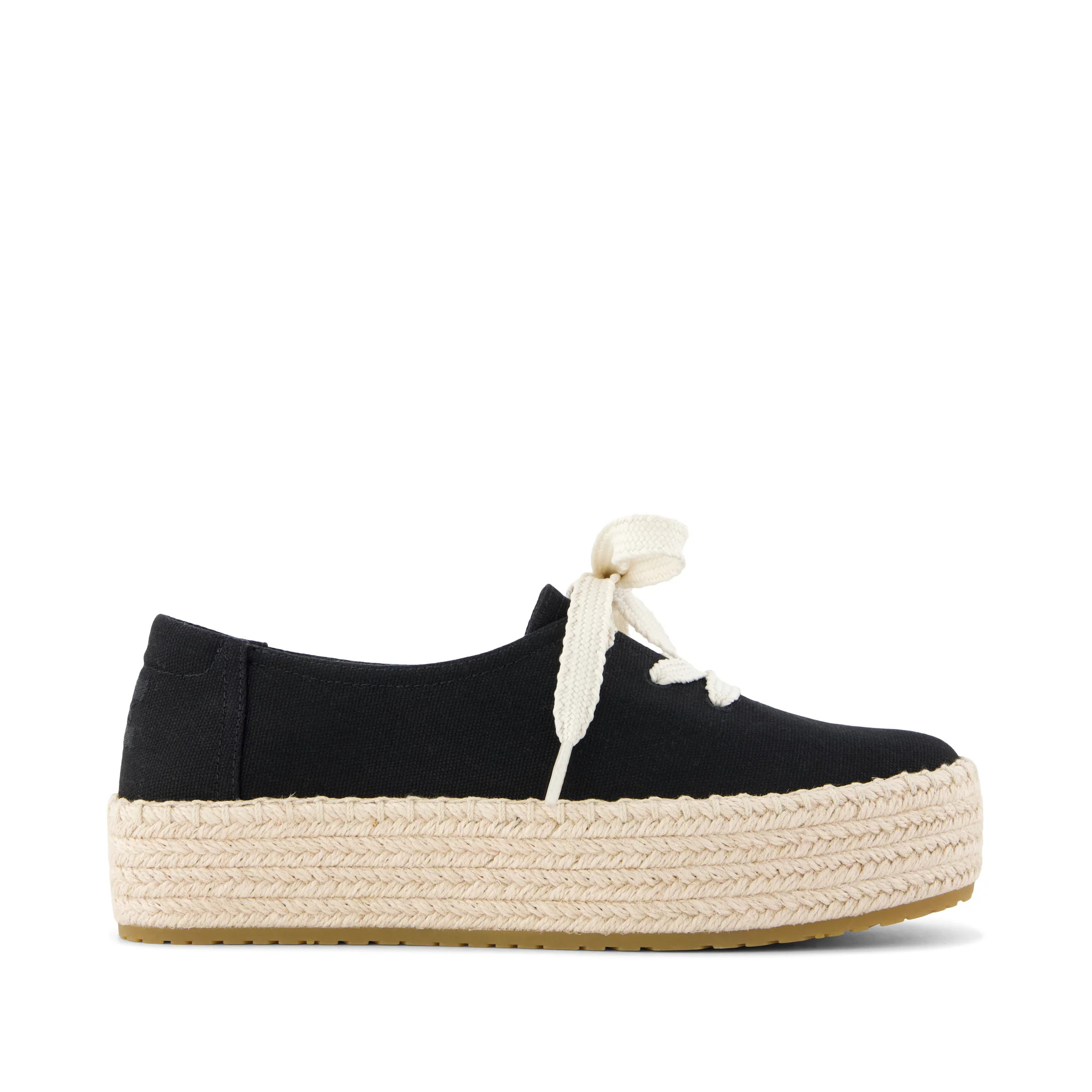 Womens Valencia Lace-Up Platform Espadrille Black Canvas | Toms EMEA