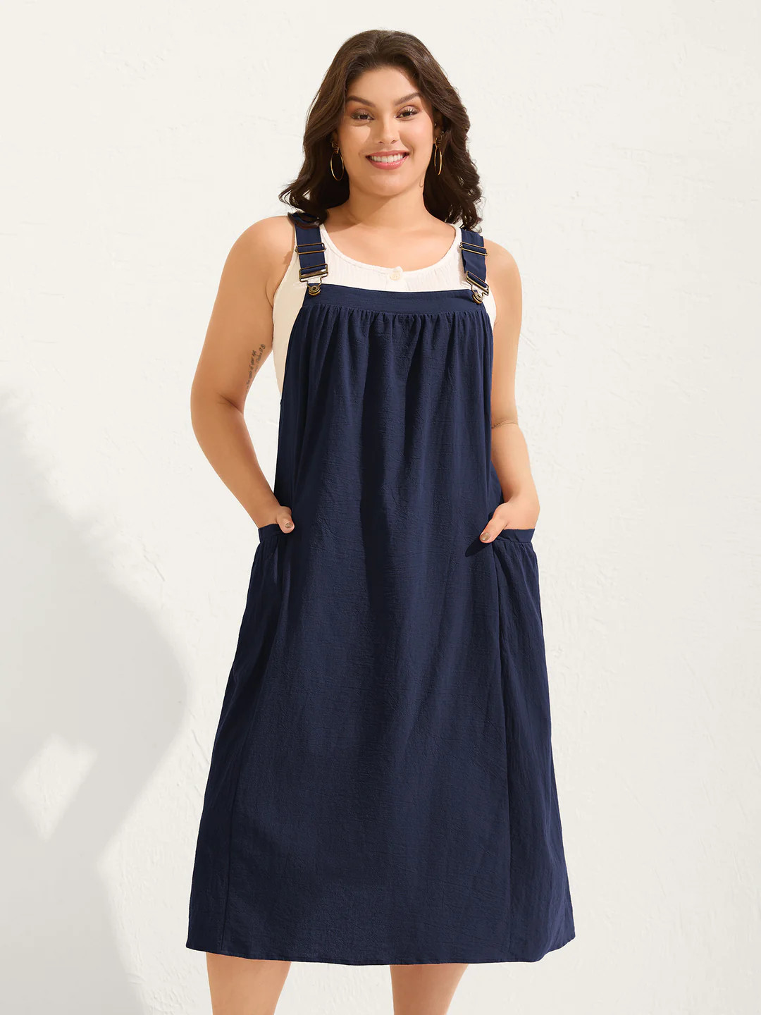 Pure Cotton Pleated Pockets Midi Dress | Bloomchic