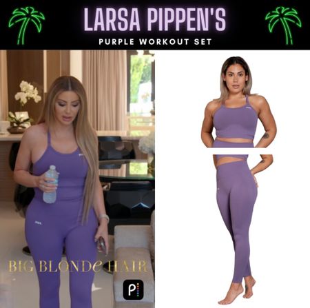 All Set // Get Details On Larsa Pippen’s Purple Workout Set With The Link In Our Bio #RHOM #LarsaPippen 