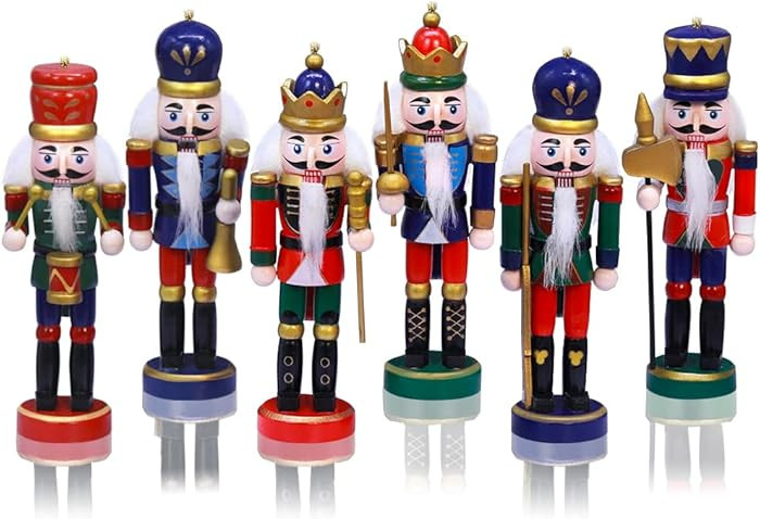 Jolik 6 PCS Christmas Nutcracker Ornament Set Wooden Nutcracker Ornaments Decoration for Xmas Tre... | Amazon (US)