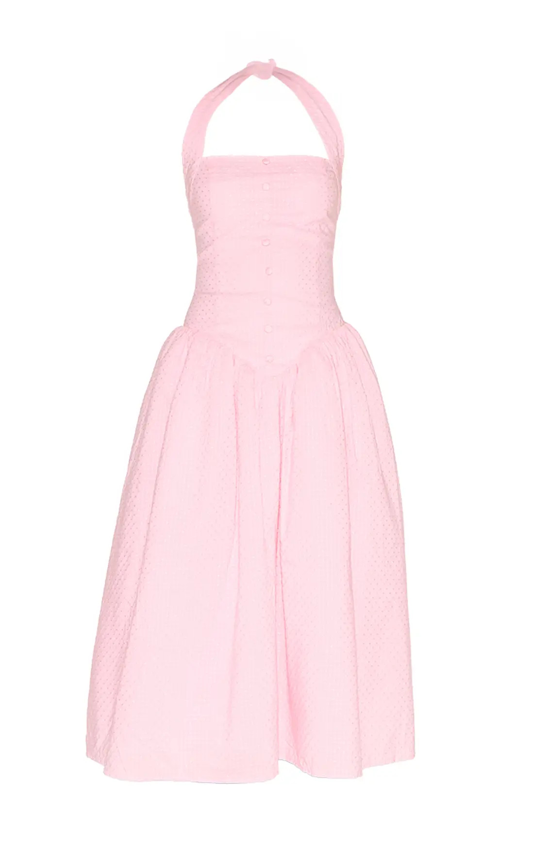 Candy Pink Embroidered Cotton Halterneck Midaxi Dress | PrettyLittleThing US