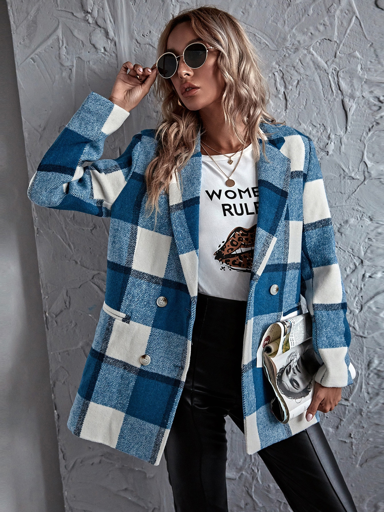 Double Breasted Plaid Blazer | SHEIN