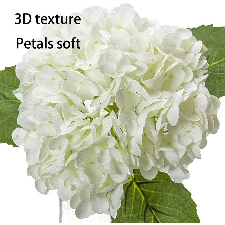 Lyacmy 3 Pcs Real Touch Hydrangea Artificial Flowers, 21" White Fake Latex Hydrangea with Stems L... | Walmart (US)