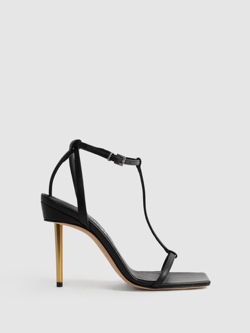 Reiss Black Sophia Atelier Italian Leather Strappy Heels | Reiss US