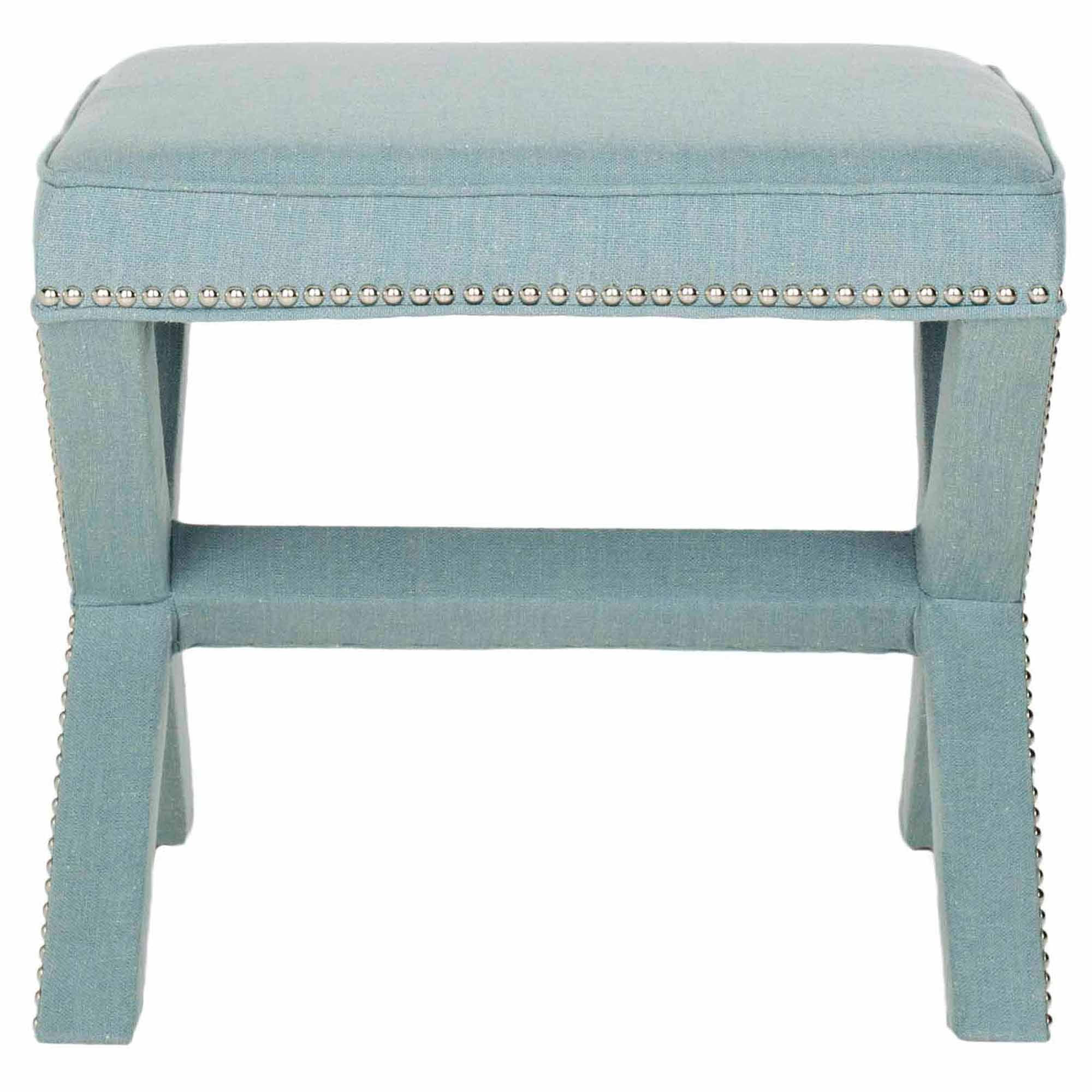 SAFAVIEH Palmer Transitional Cross Leg Upholstered Ottoman, Sky Blue | Walmart (US)
