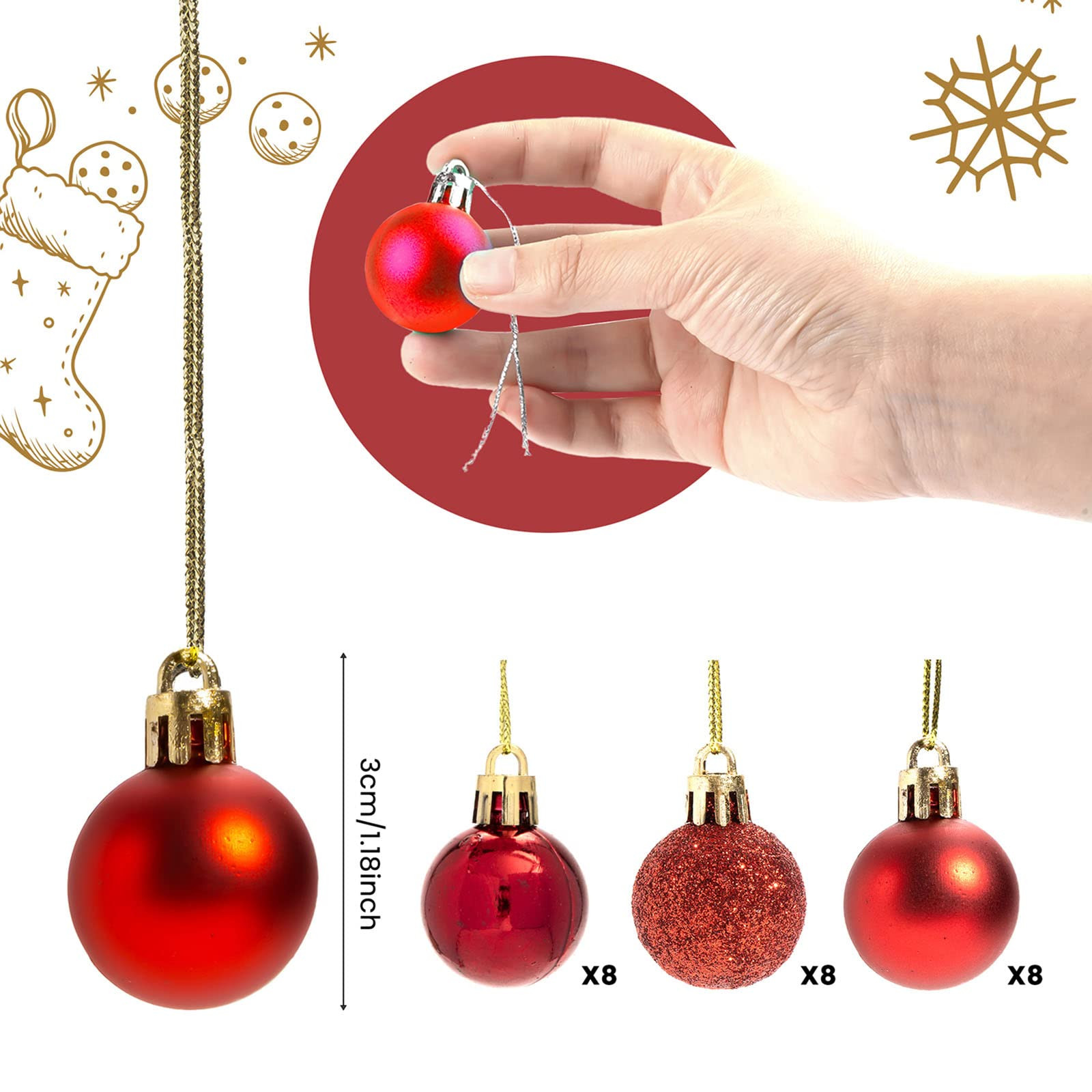 GOOTRADES Set of 24 Mini Shatterproof Christmas Balls Tree Ornaments Party Decoration, 3cm/1.1'' ... | Amazon (US)