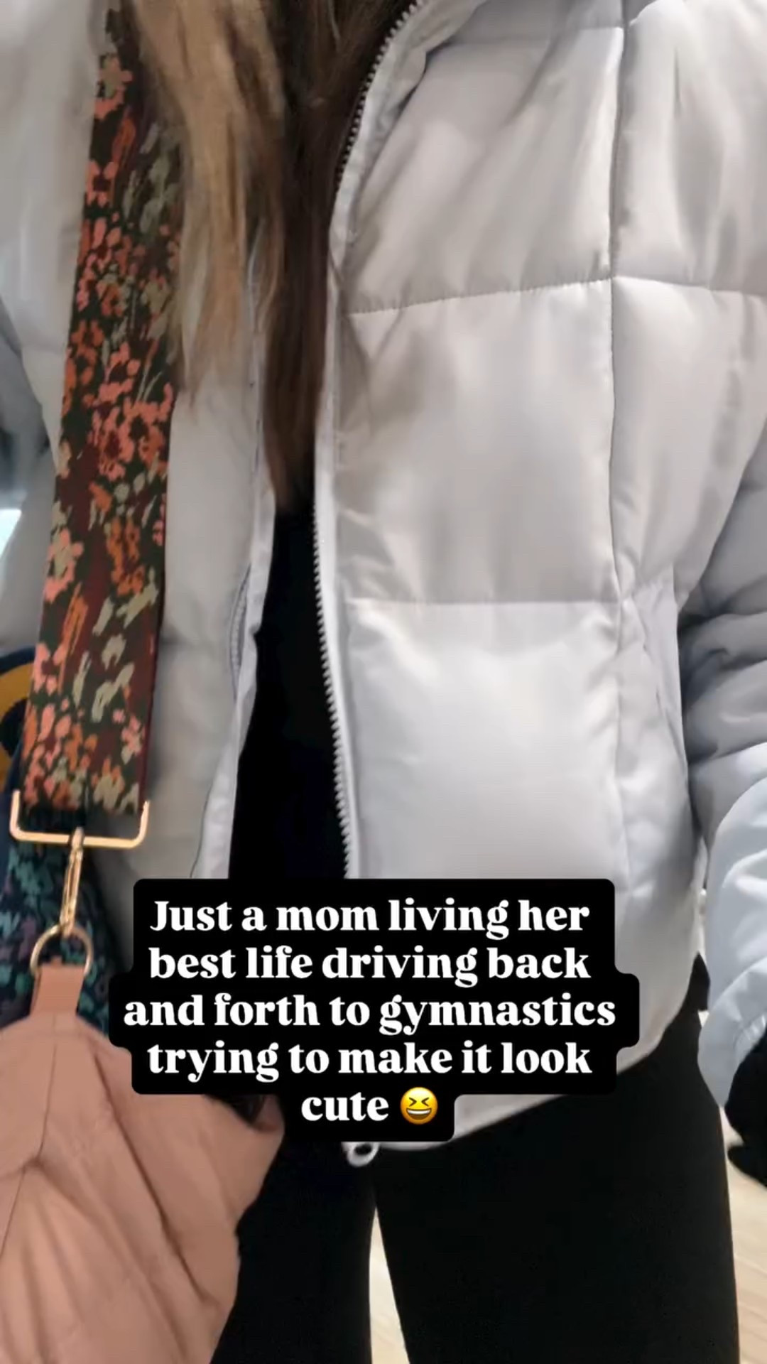 Just a mom living her best life driving back and forth to gymnastics trying to make it look cute 😆