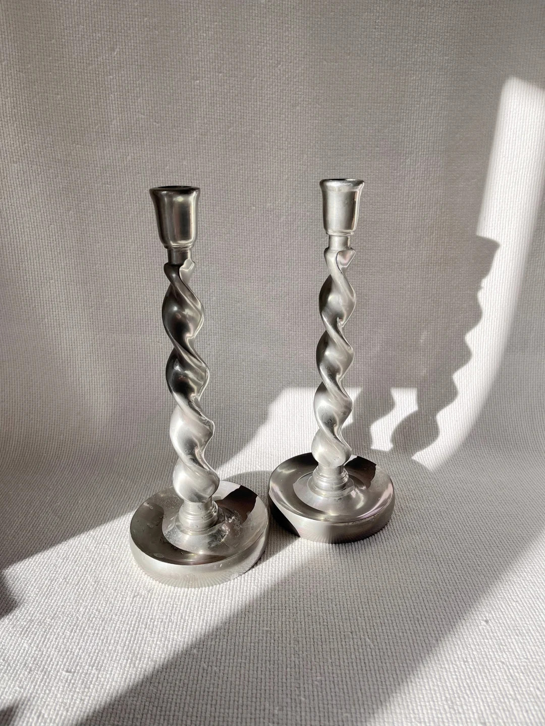 Vintage Pair Arthur Court Aluminum Silver Twist Candle Candlestick Holders Chunky Swirl Candlesti... | Etsy (US)