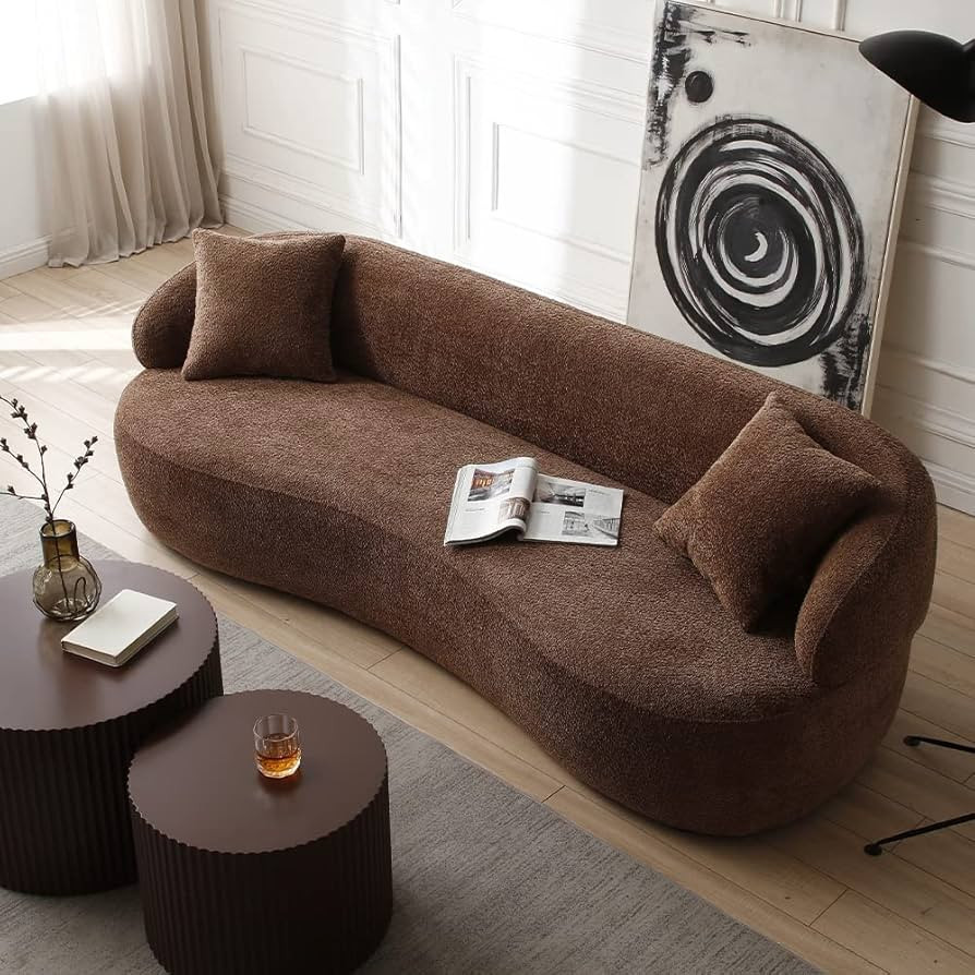 WILLIAMSPACE 86.6" Modern Curved Sofa, Back Upholstered Boucle Couch with Two Throw Pillows, 3-Se... | Amazon (US)