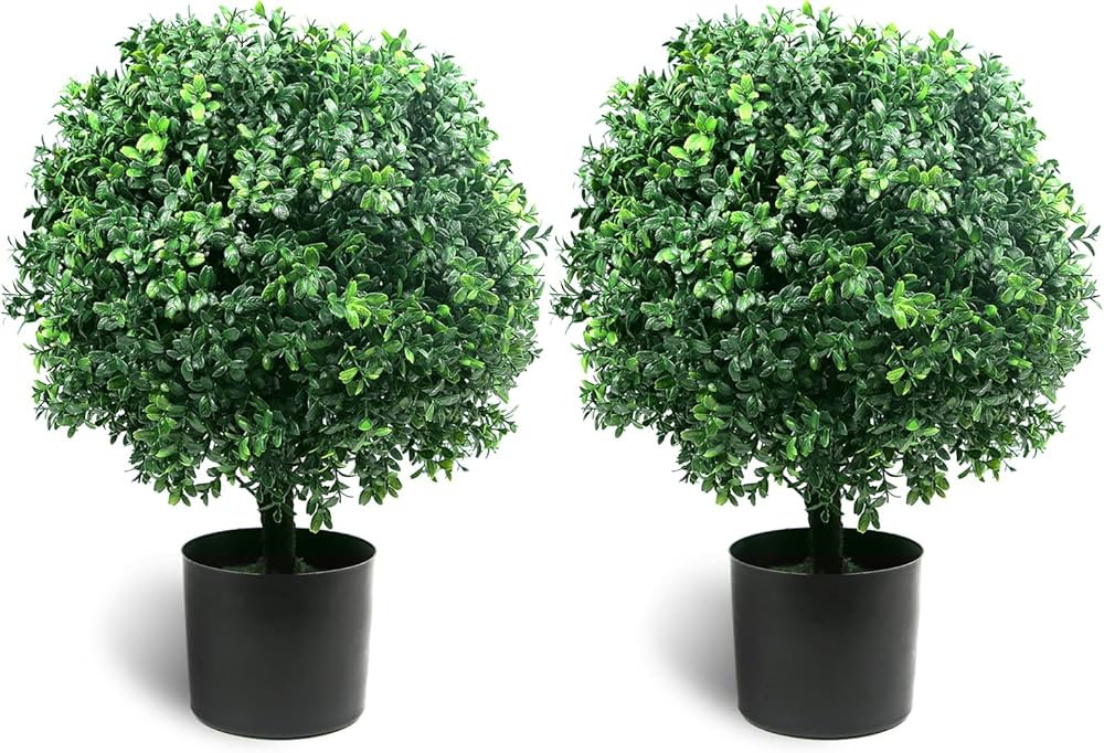 Sunnyglade 21.6” Tall Artificial Boxwood Topiary Ball Tree Set of 2 Pack Potted Bushes UV Resis... | Amazon (US)