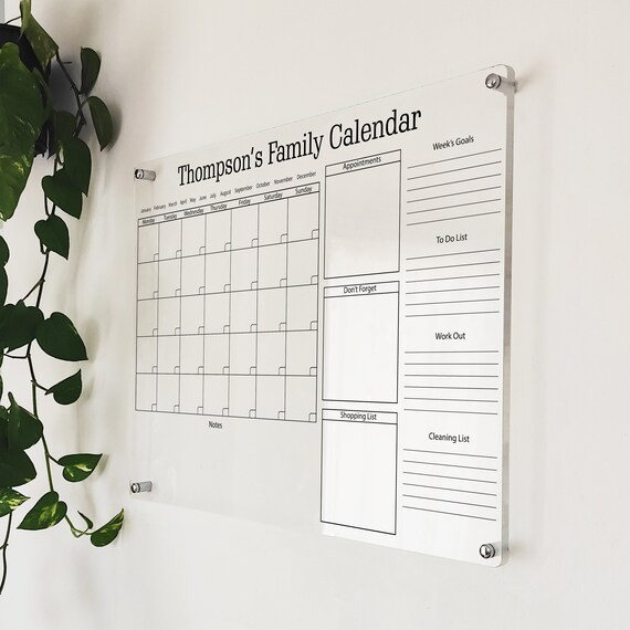 Large Acrylic Calendar - Personalized Weekly and Monthly Wall Calendar - Acrylic Dry Erase Board ... | Etsy (US)